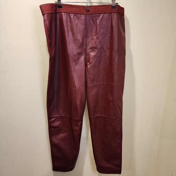 ROAMAN'S Women's Burgundy Faux Leather Elastic Waisted Pants plus size 22/24 - Picture 4 of 9